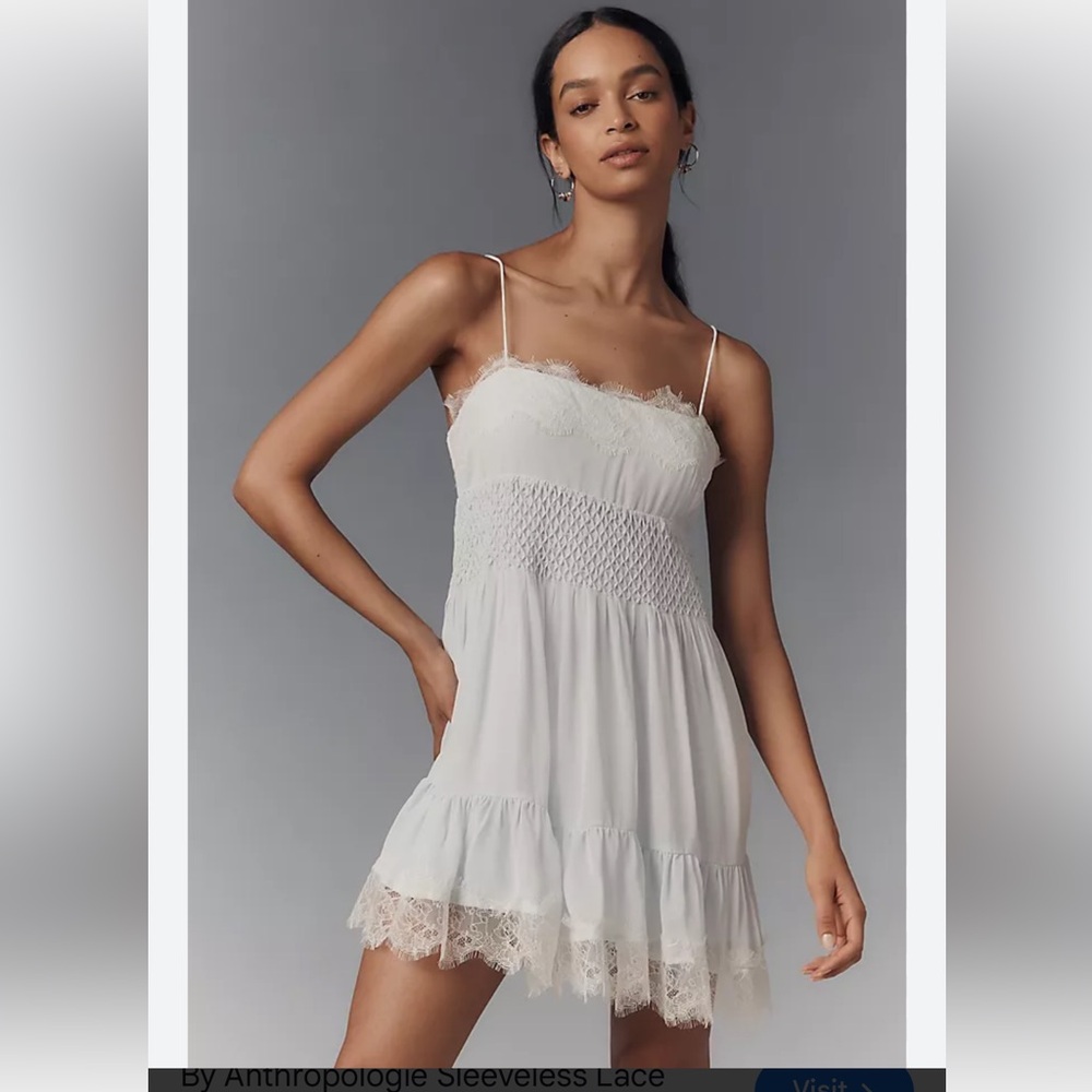 Maeve Sleeveless Lace Babydoll Mini Dress-Pale Blue/White Lace Trim